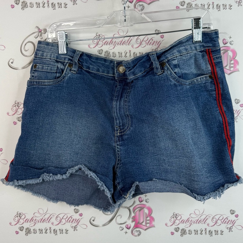 Mystyle shorts Jean stripes side Dark Blue Denim Shorts with Red Side Stripe